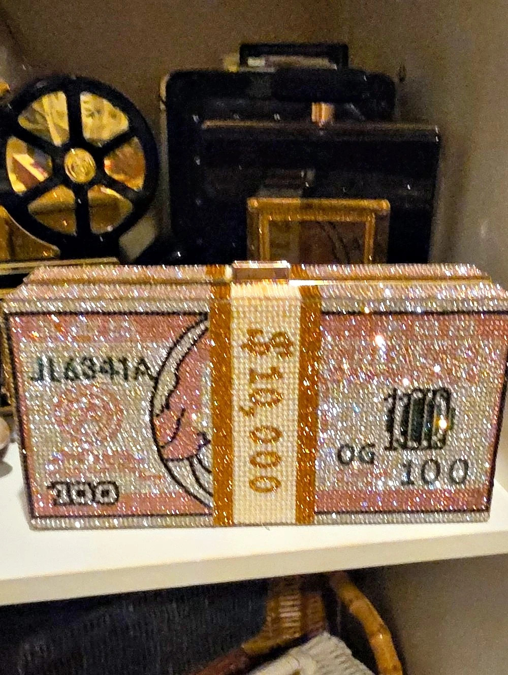 Judith Leiber Couture Stack of Cash Billions Clutch Bag Pink & Gold